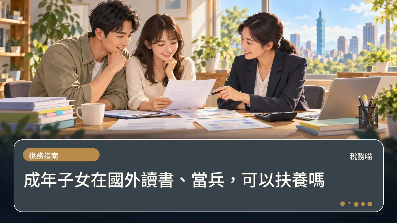 成年子女在國外讀書、當兵,可以扶養嗎主題插畫
