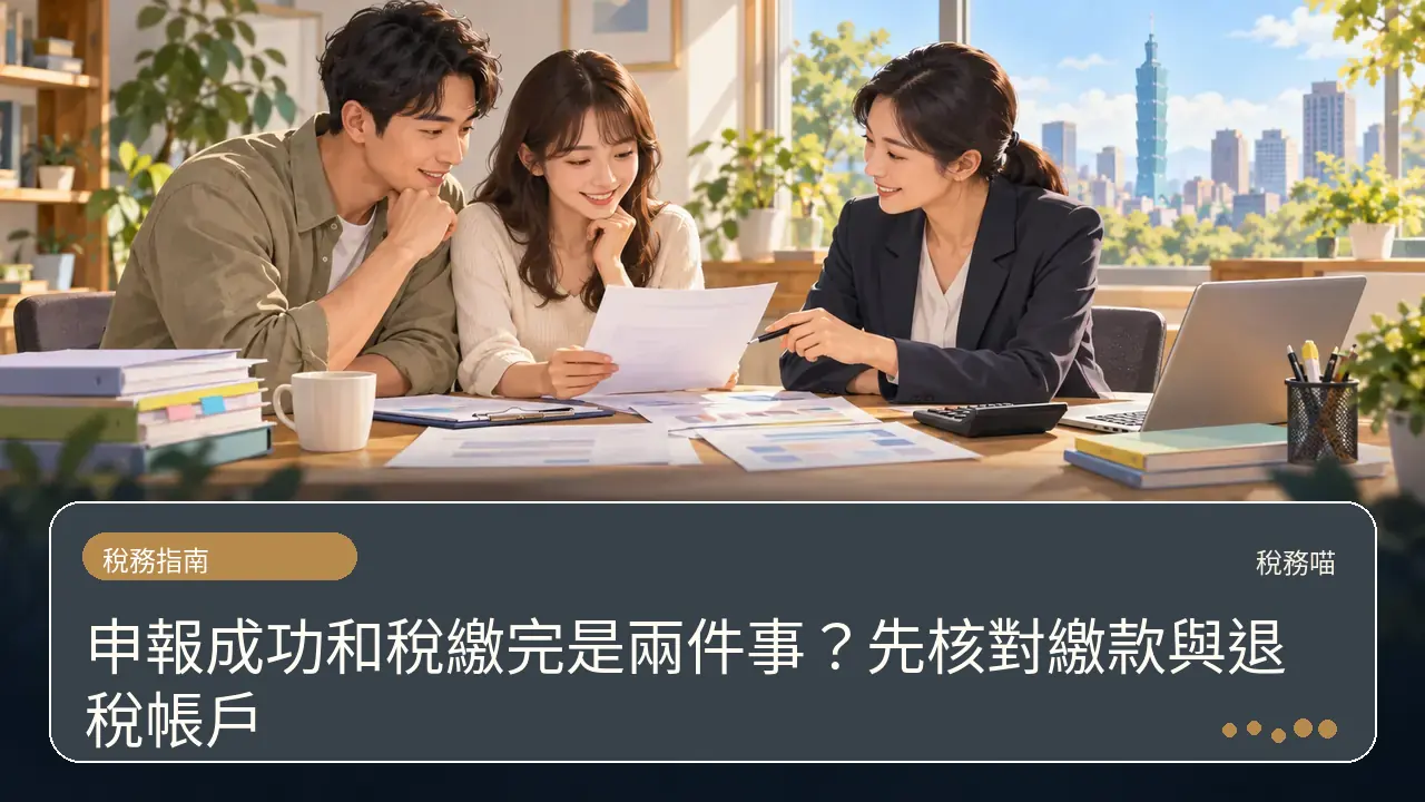 申報成功和稅繳完是兩件事?先核對繳款與退稅帳戶主題插畫