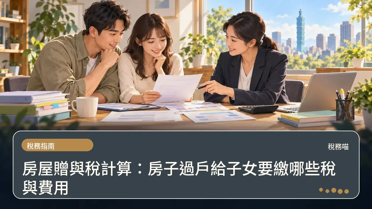 房屋贈與稅計算:房子過戶給子女要繳哪些稅與費用主題插畫
