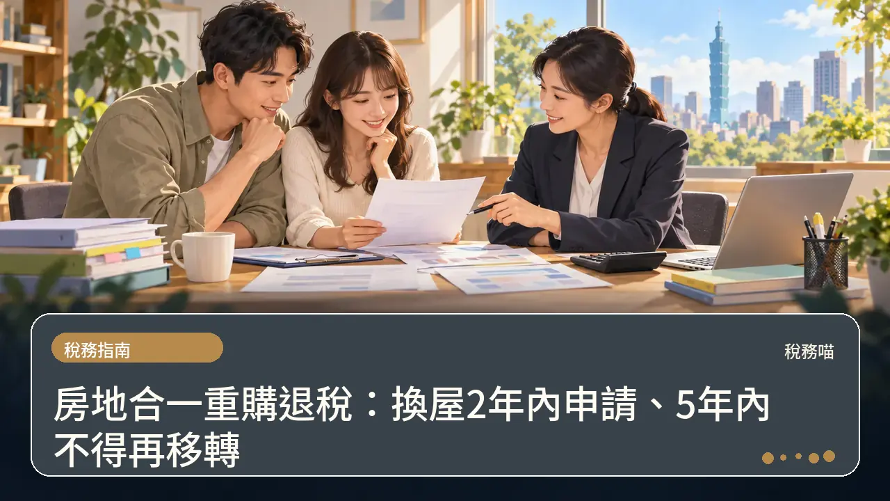 房地合一重購退稅:換屋2年內申請、5年內不得再移轉主題插畫