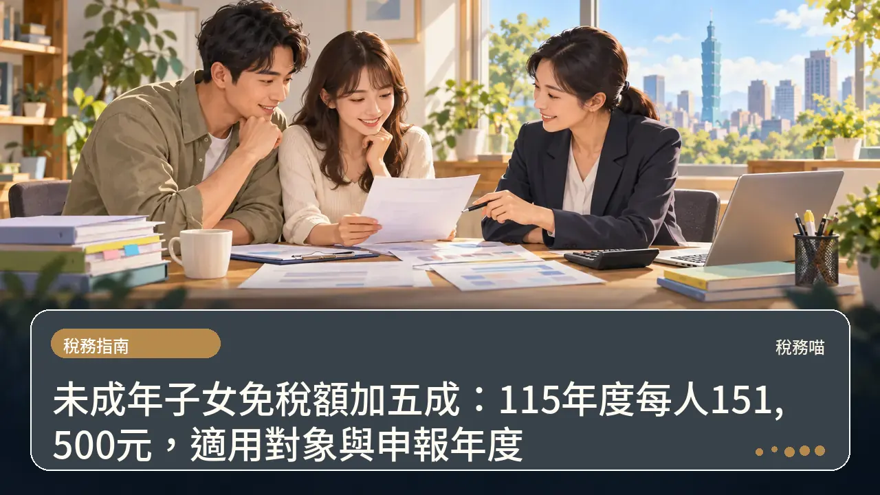 未成年子女免稅額加五成:115年度每人151,500元,適用對象與申報年度主題插畫
