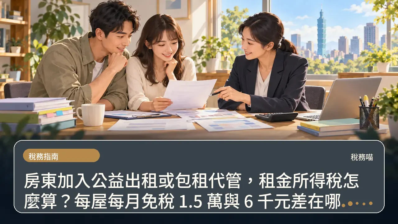 房東加入公益出租或包租代管，租金所得稅怎麼算？每屋每月免稅 1.5 萬與 6 千元差在哪主題插畫