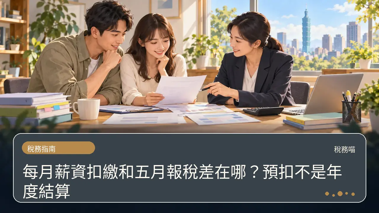 每月薪資扣繳和五月報稅差在哪?預扣不是年度結算主題插畫